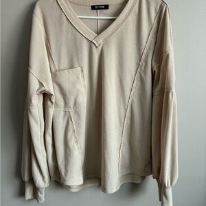 Beige V-Neck Long Sleeve Top